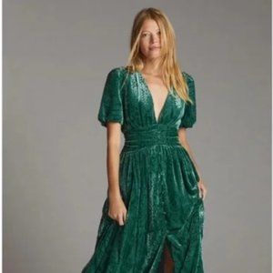 NEW Anthropologie Puff-Sleeved Burnout Velvet Maxi Dress Size 6